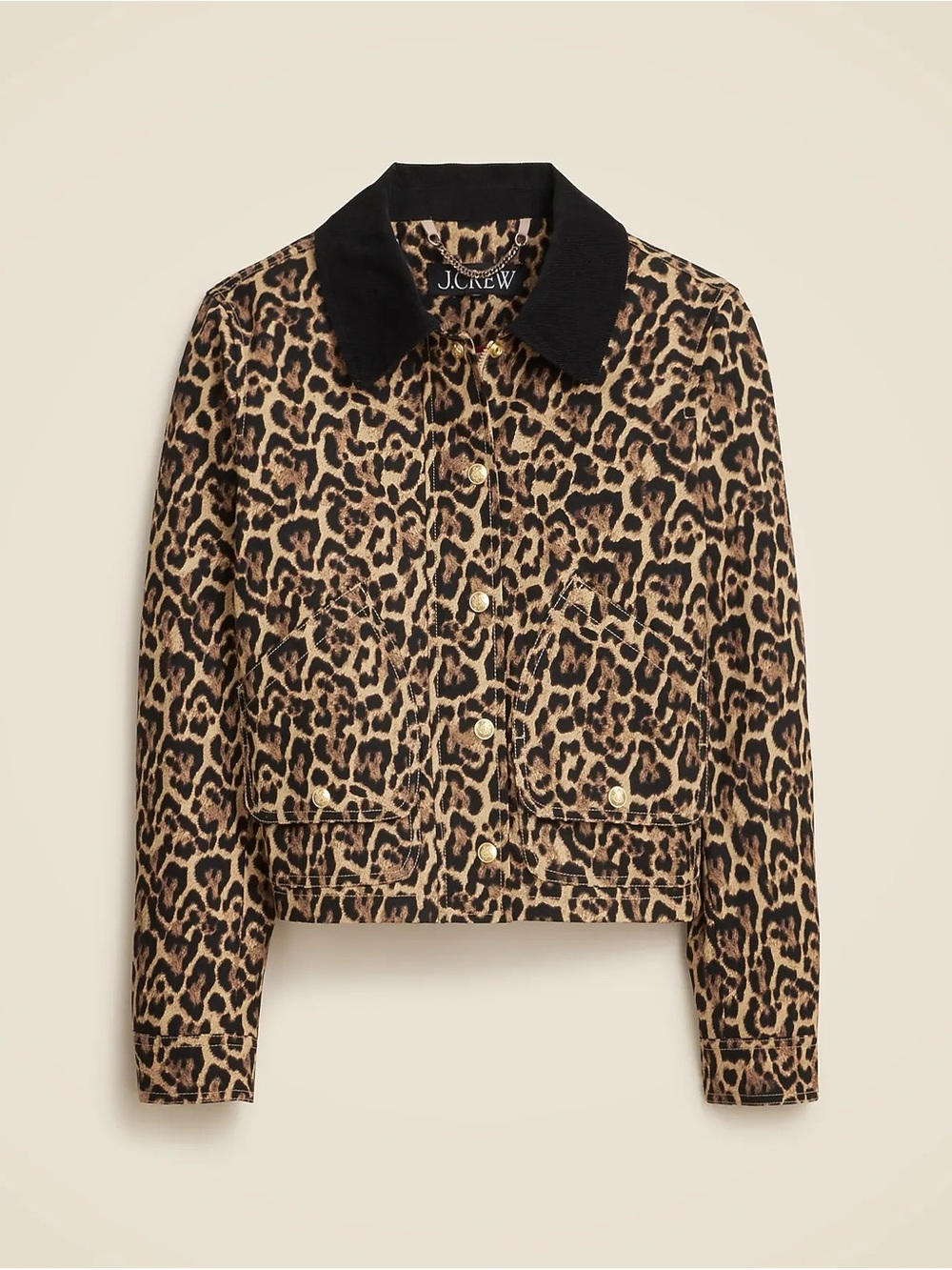 J. Crew Leopard Print Jean Jacket with Black Collar